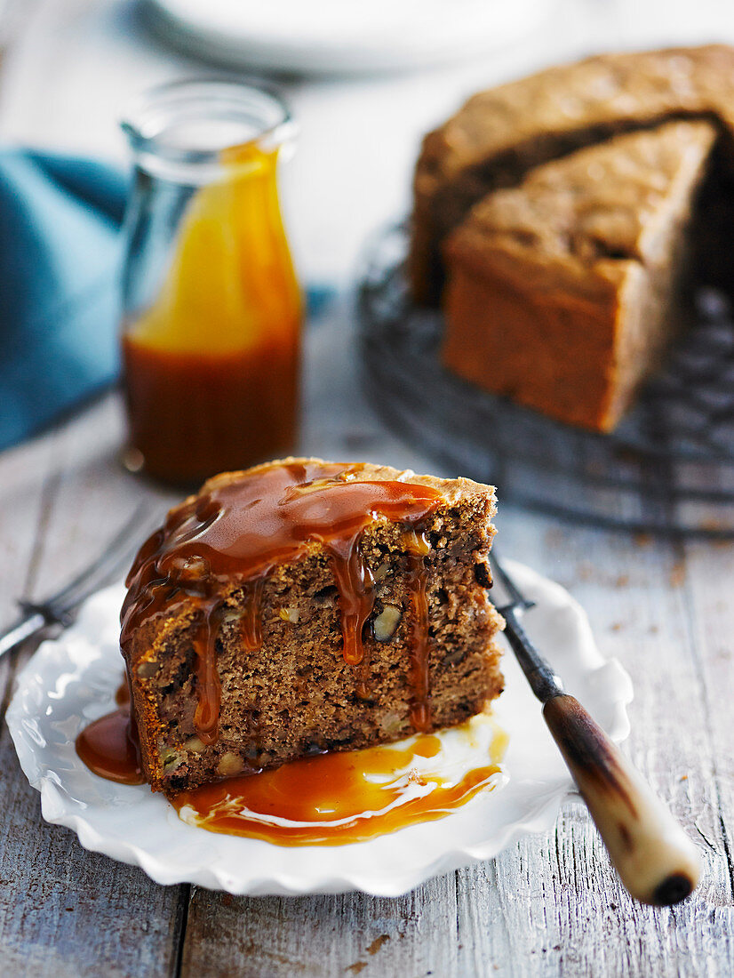 Banana Coffee Cake with Caramel Sauce