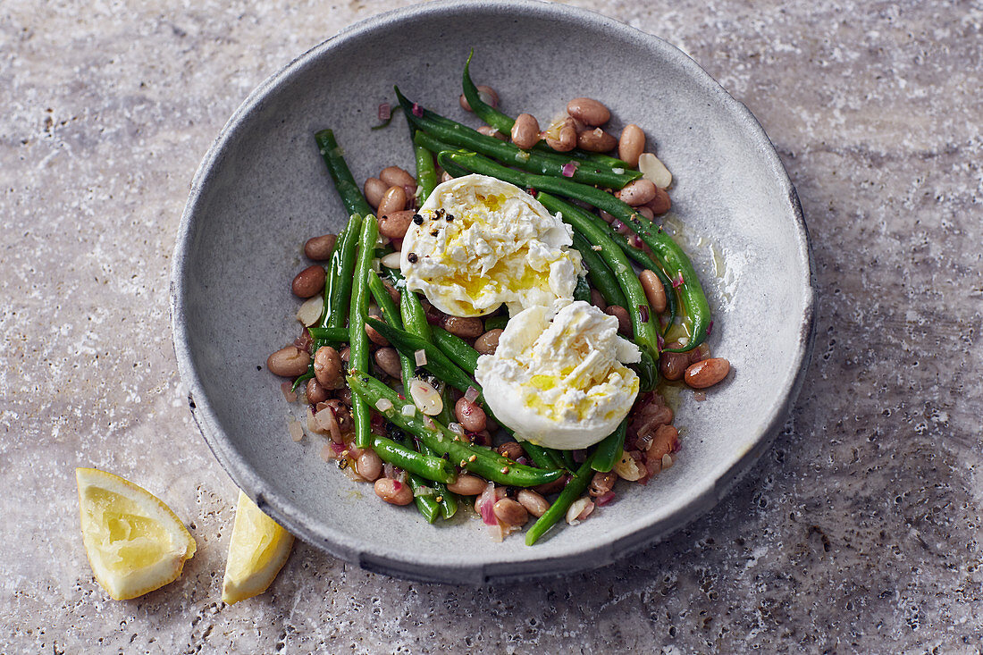 Warm bean salad with burrata