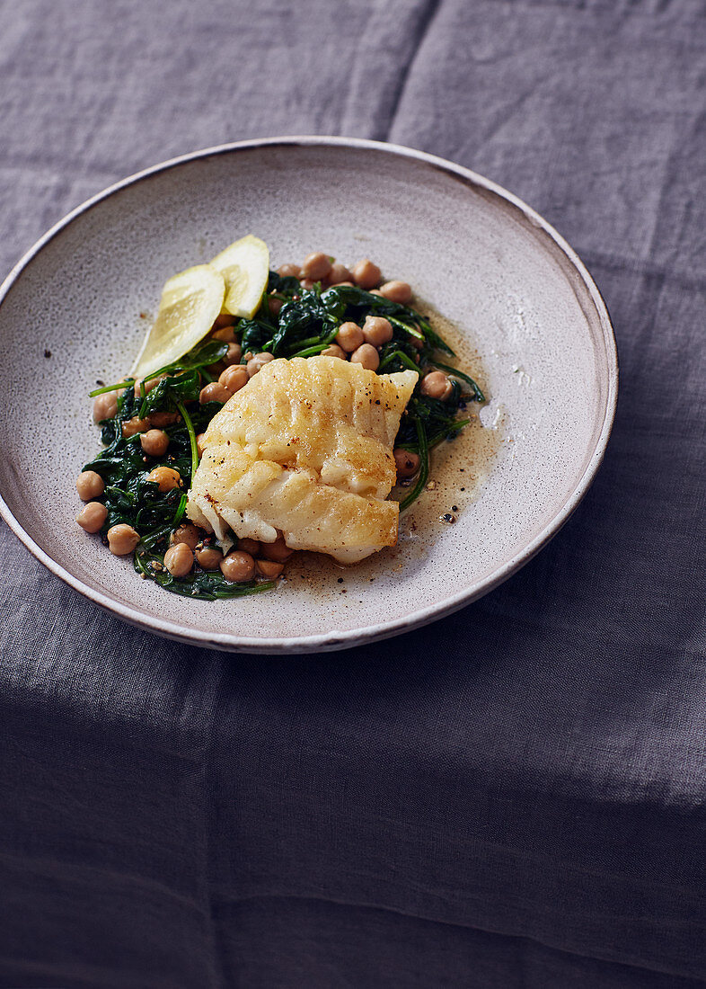 Cod with chickpeas and spinach