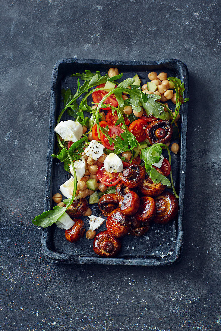 Chickpea salad with caramelised mushrooms and goat's cheese