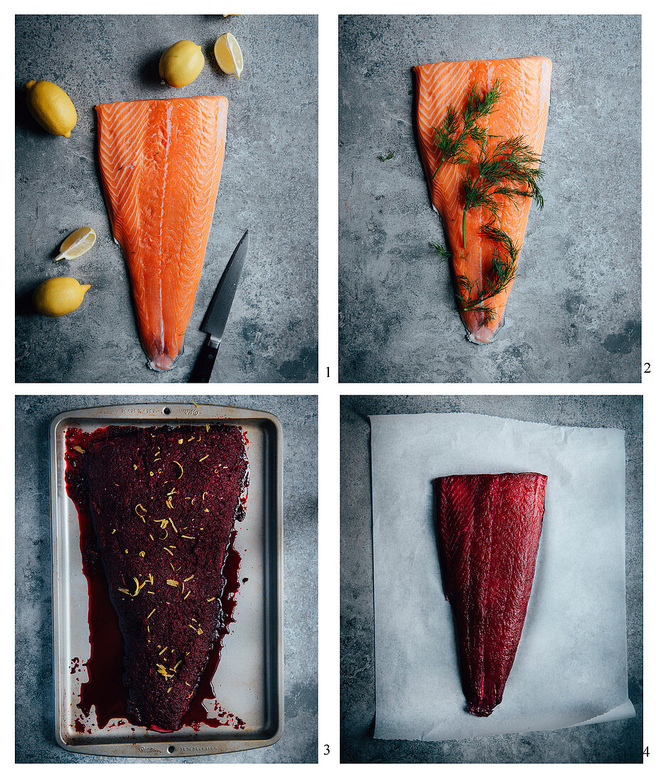 Prepare salmon pickled with beetroot