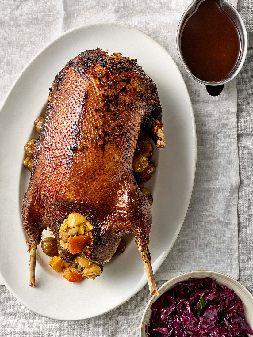 Wild goose for Christmas dinner with a chestnut stuffing