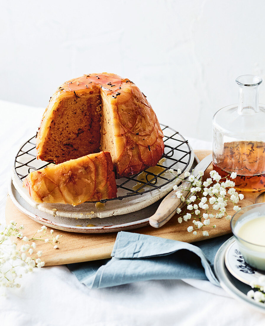 Honey, apple and jasmine tea cake