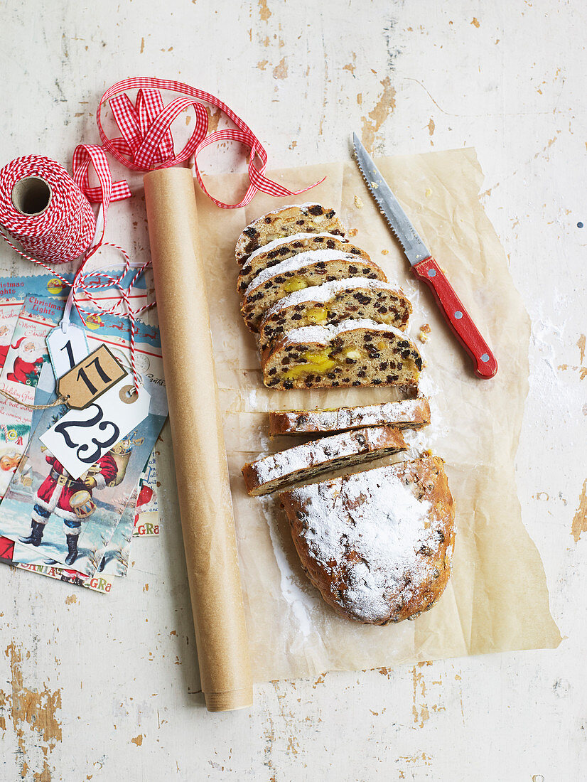Christmas stollen with almonds and marzipan