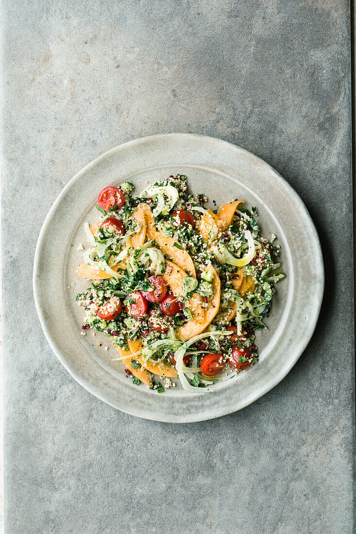 Couscous salad with barberries, melon and fennel seeds (Israel)