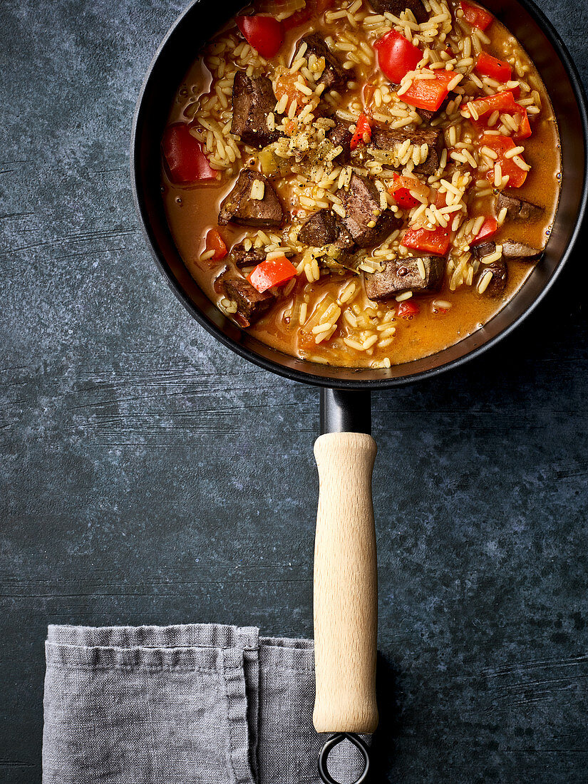 Venison liver and vegetable stew with rice