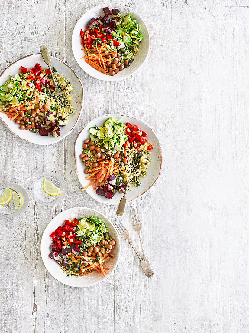 Buddha bowls with shredded sprouts and beets