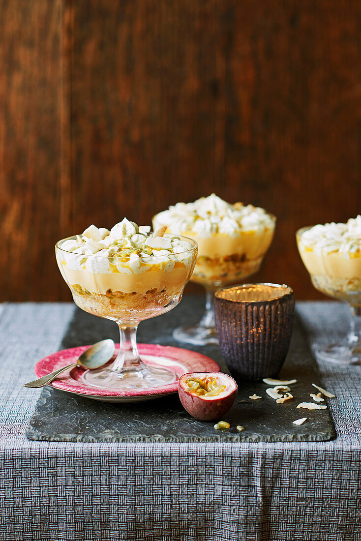 White chocolate and passionfruit trifle