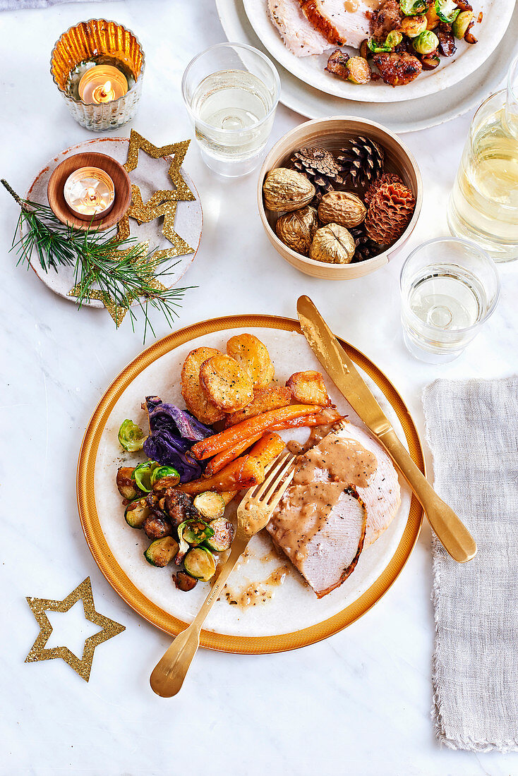 Classic Christmas turkey dinner with sides