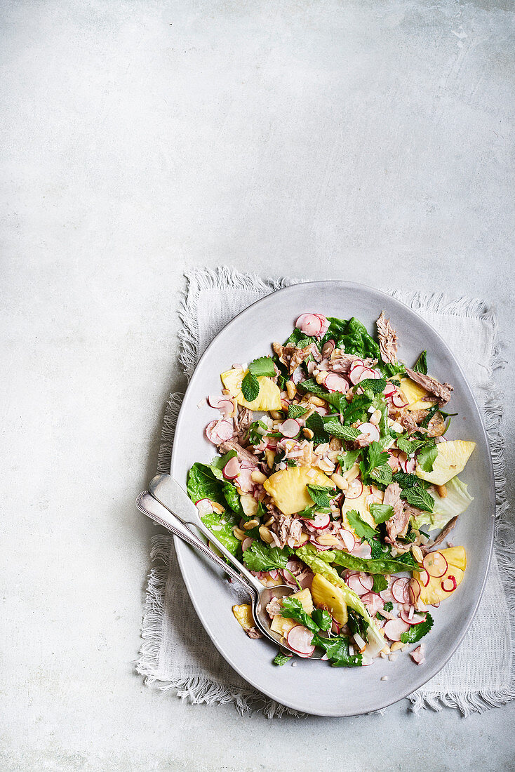 Duck pineapple peanut salad