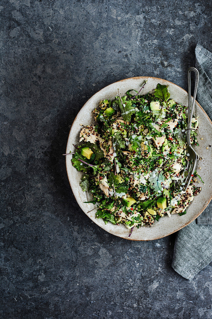 Chicken, greens and coconut quinoa salad