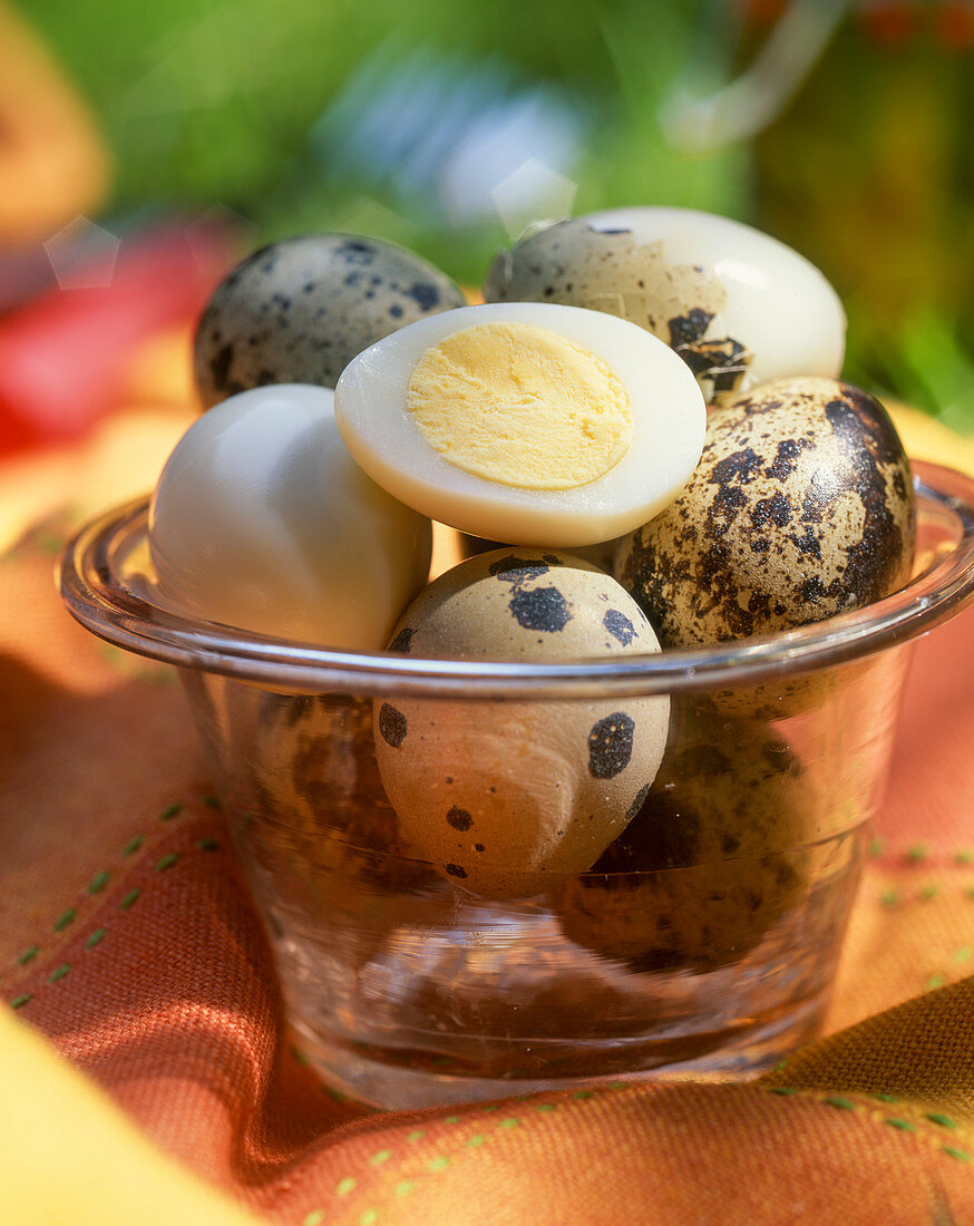 Boiled quail's eggs in a glass