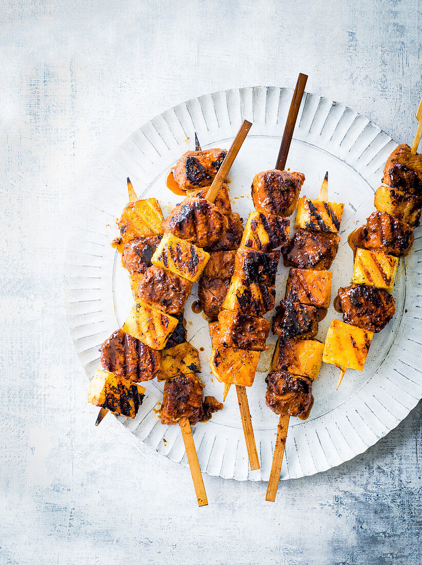 Spiced pork and pineapple skewers