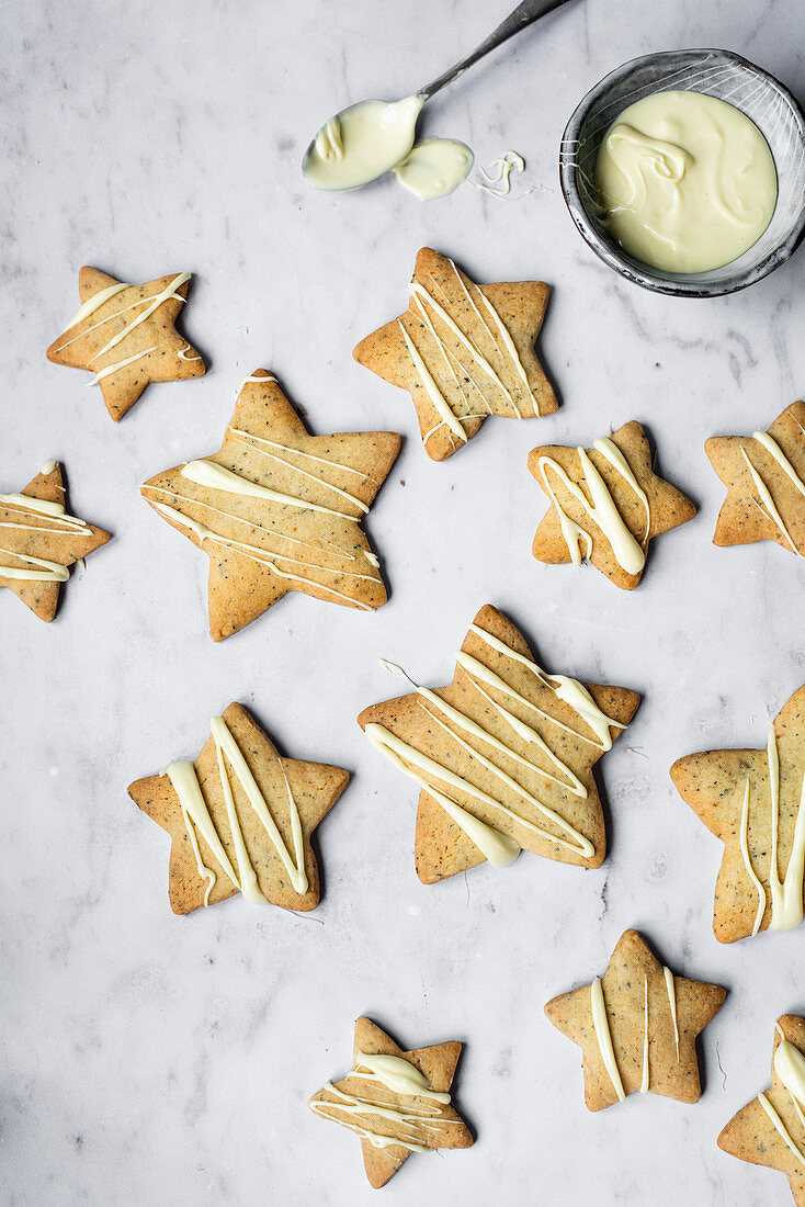 Chai Spiced Star Tea Biscuits With White Chocolate Drizzle
