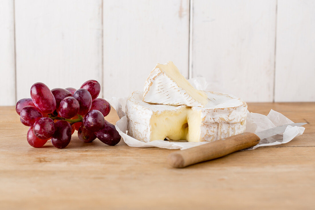Camembert and red grapes