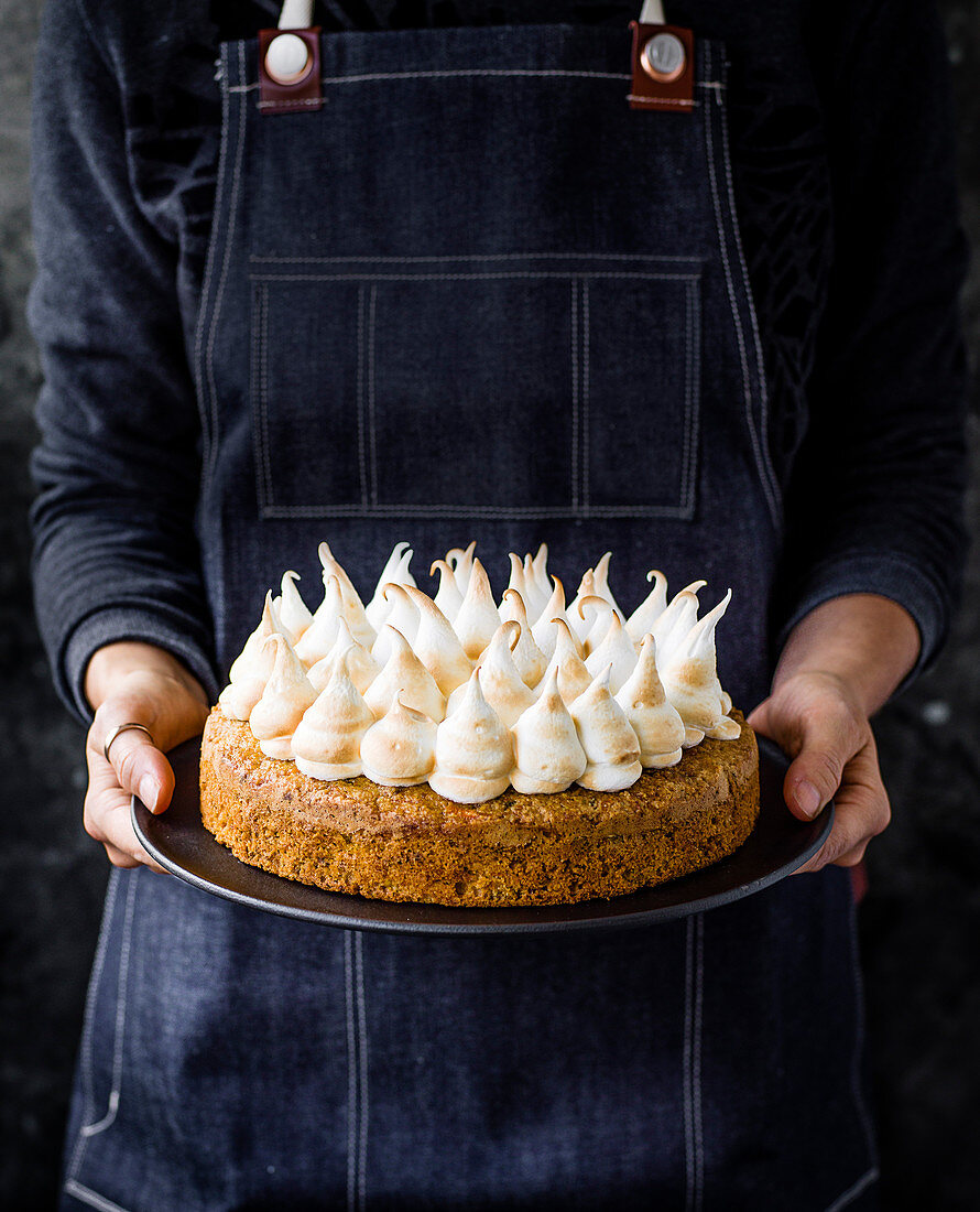 Carrot, pistachio and toasted marshmallow cake