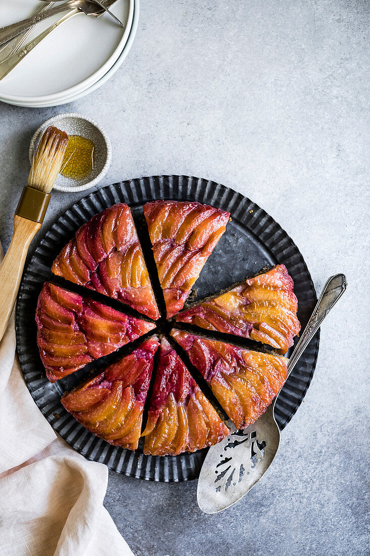 Chestnut Plum Upside-Down Cake (gluten-free)