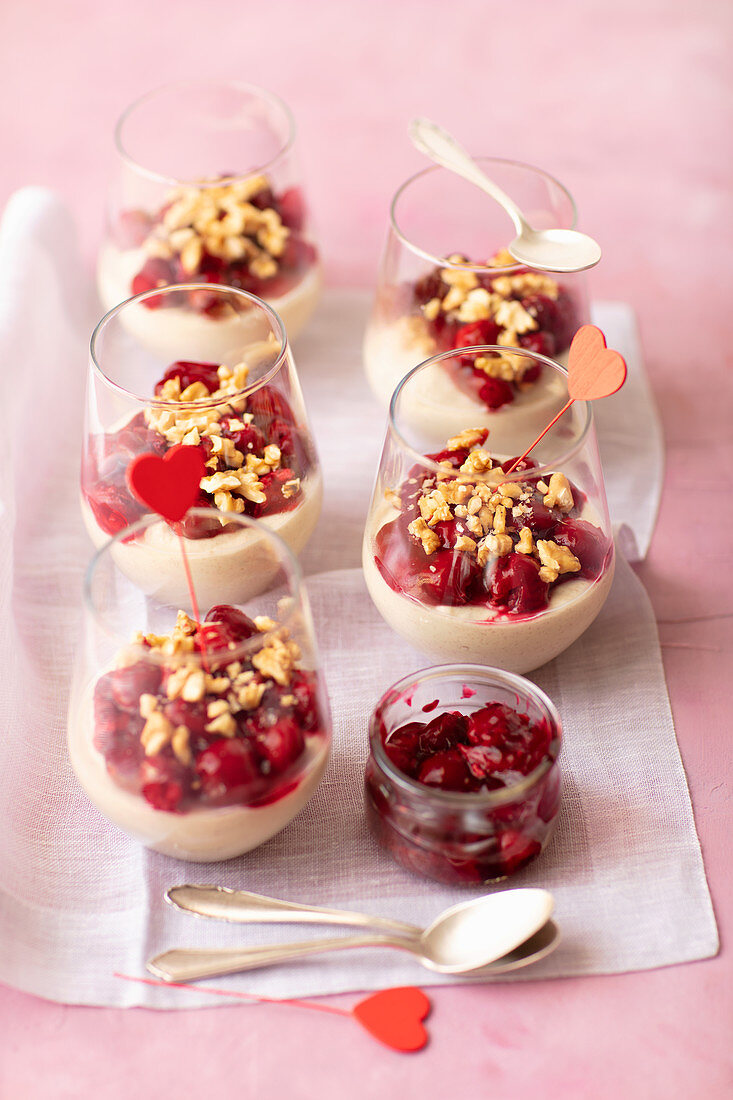 Banana and cream mousse with cherries