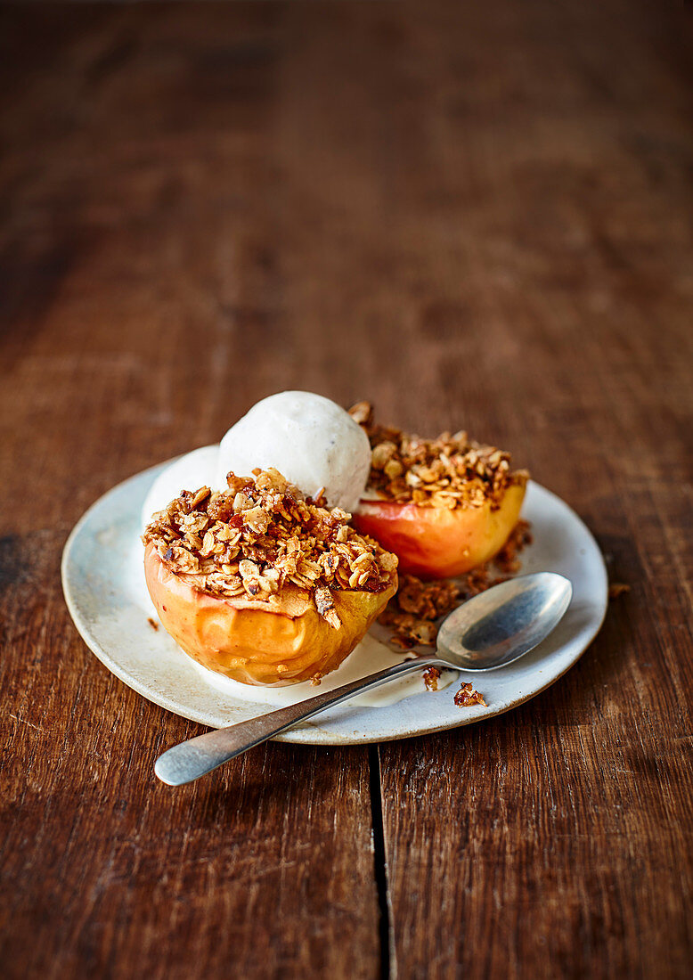 Bourbon-baked apples with buttered spiced oats
