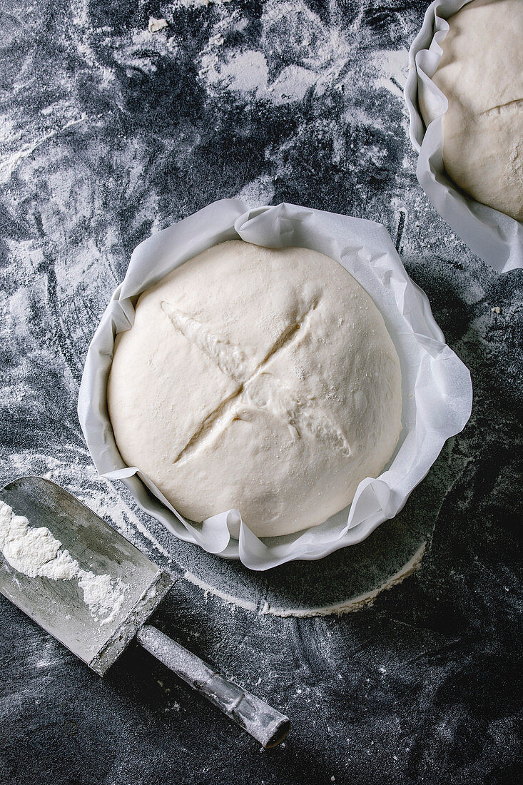 Process of making homemade bread: Fresh dough redy for baking