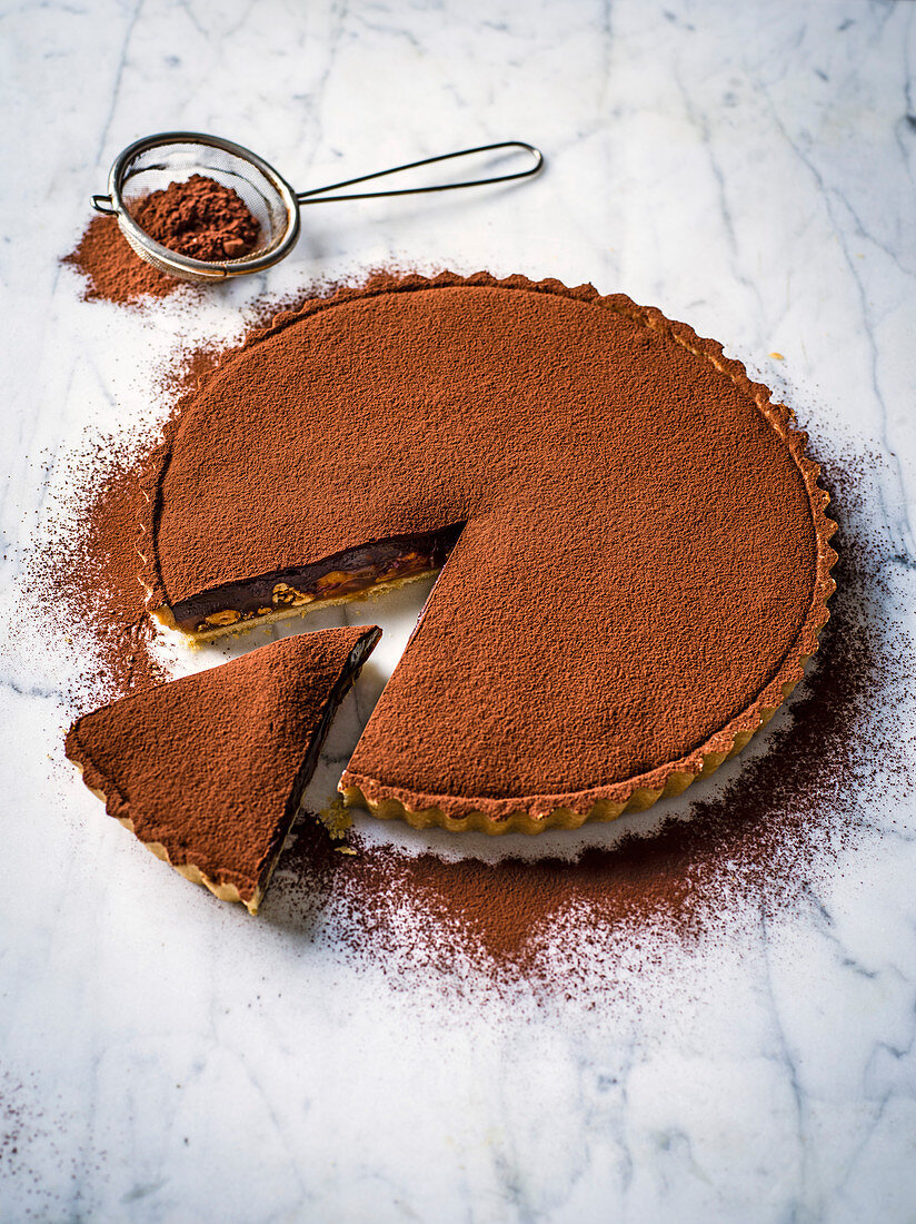 Nutty caramel tart with coffee ganache