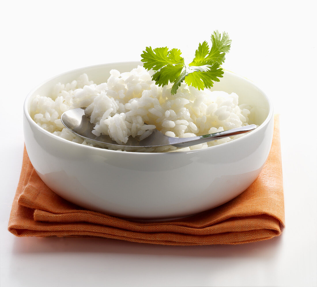 Boiled rice in a small bowl