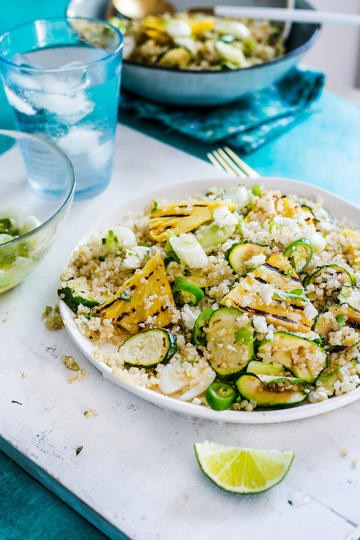 Quinoa salad with zucchini and grilled pineapple