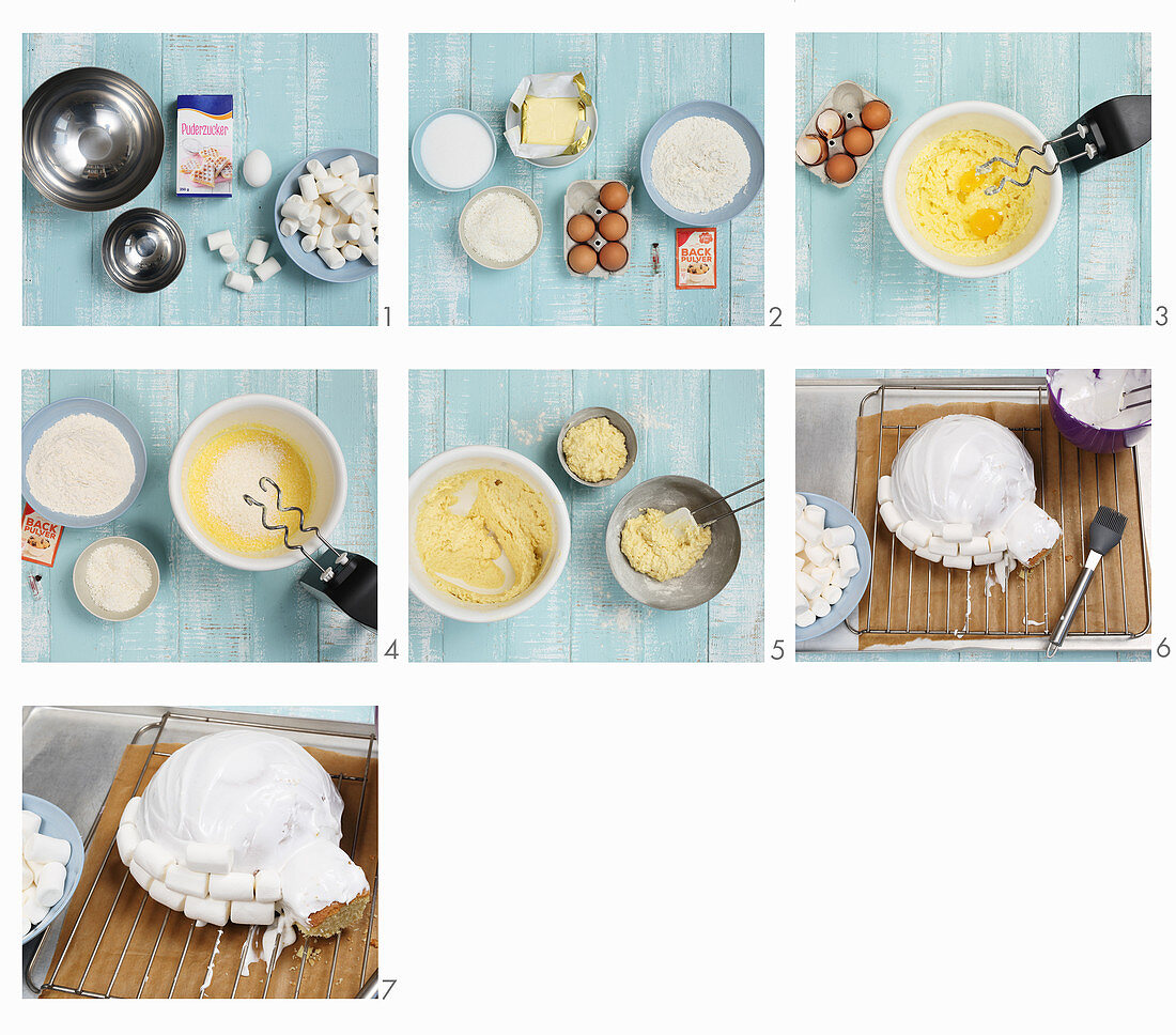 Iglu-Kuchen mit Marshmallows zubereiten