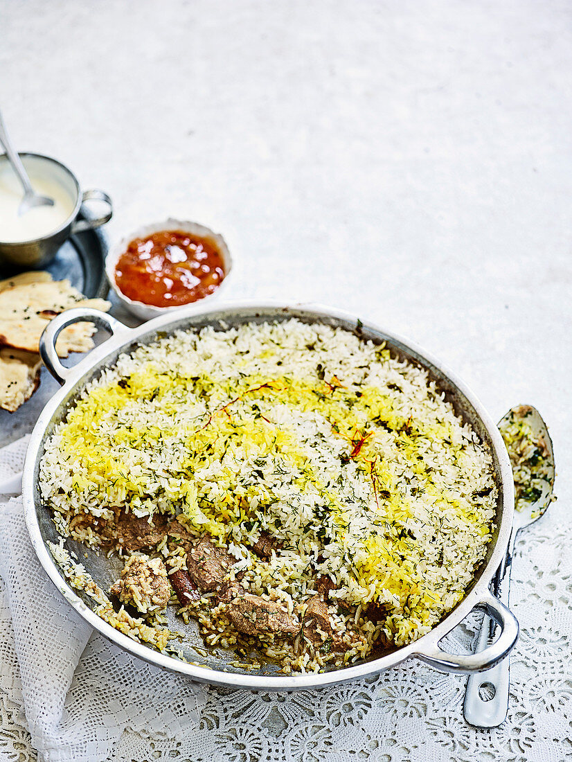 Summer lamb and dill biryani