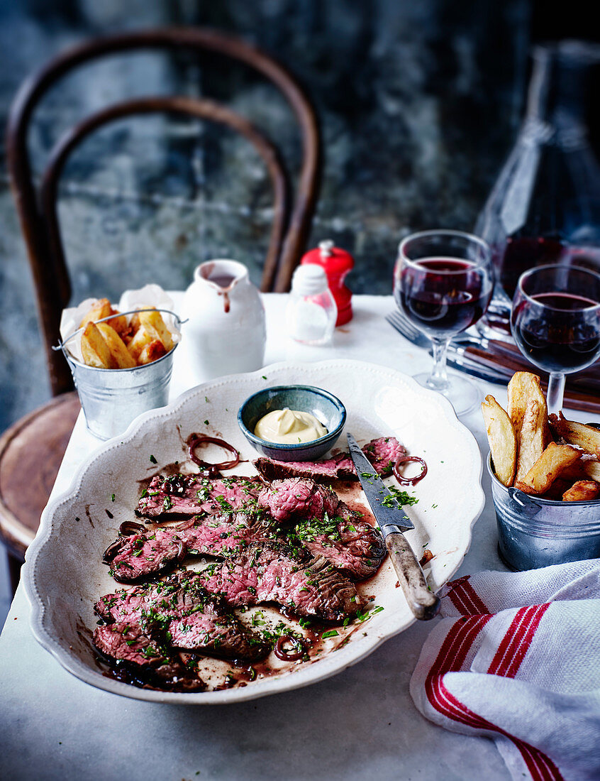 Onglet bistro steak with red wine shallots