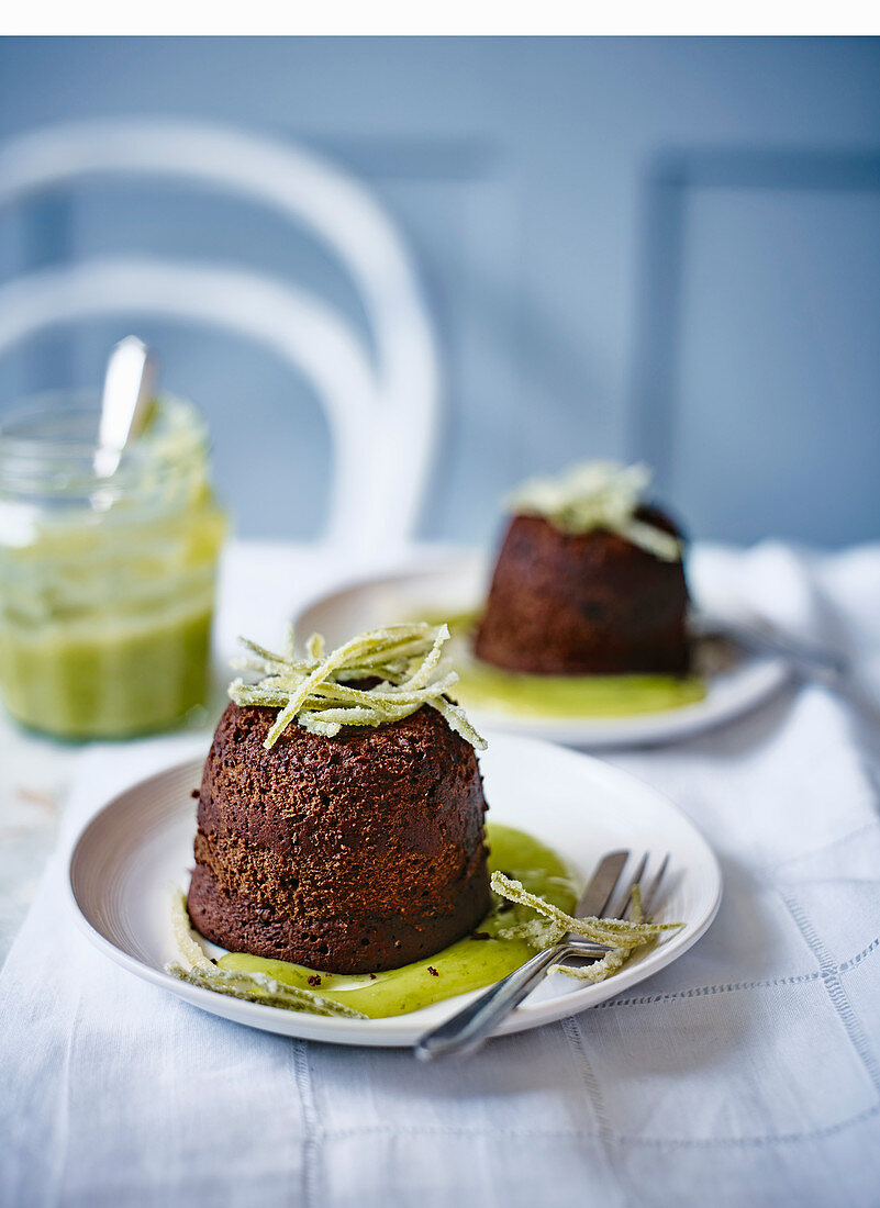 Chocolate lime fondants with candied lime peel