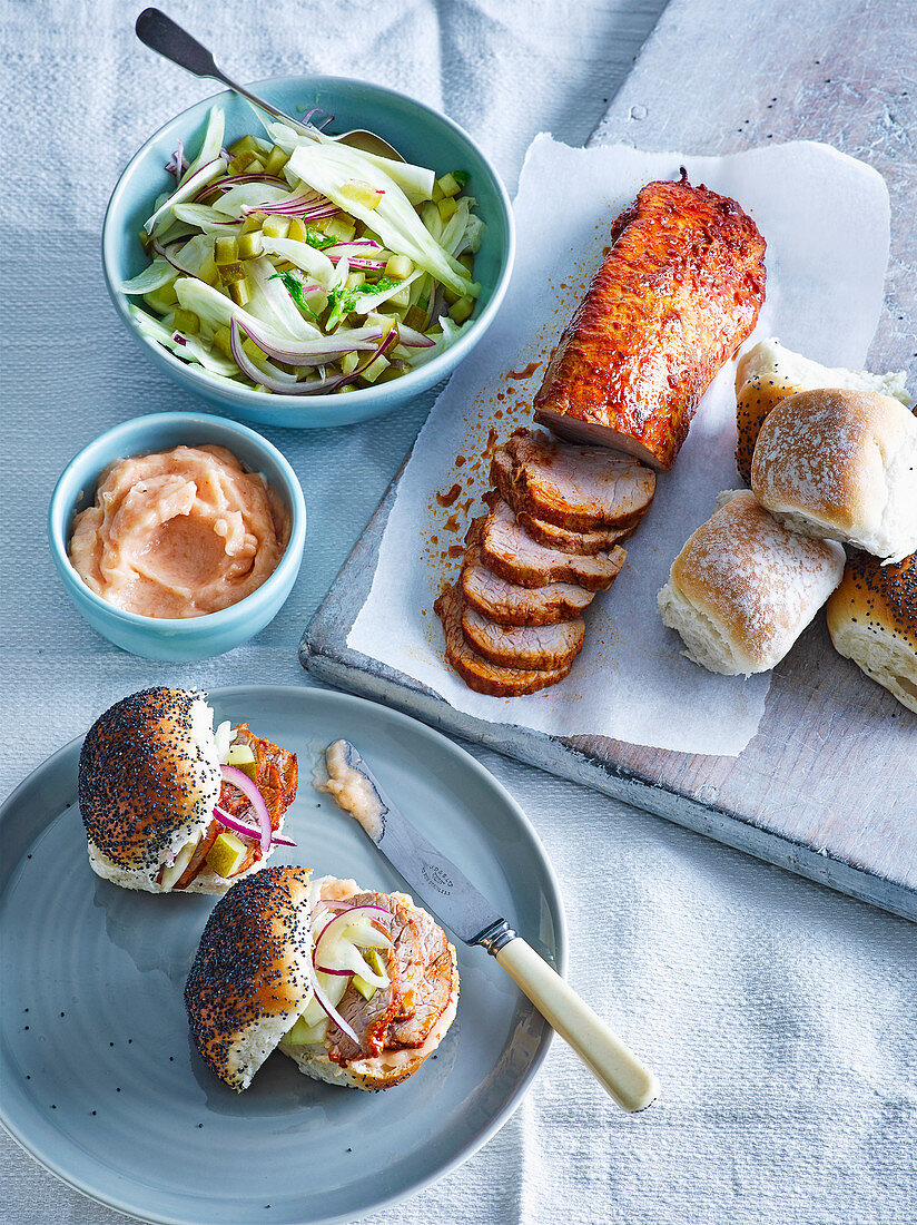 Paprika pork sliders with quince aïoli and fennel slaw