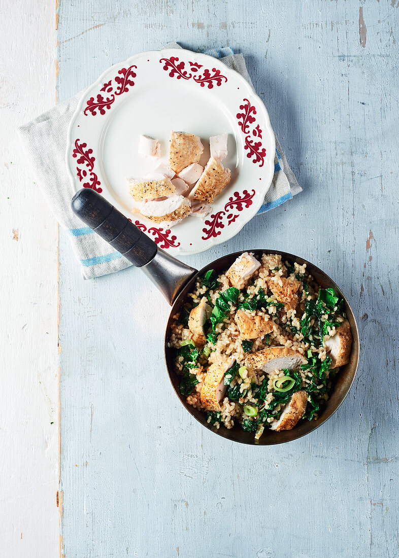 Roasted chicken and kale stir fry