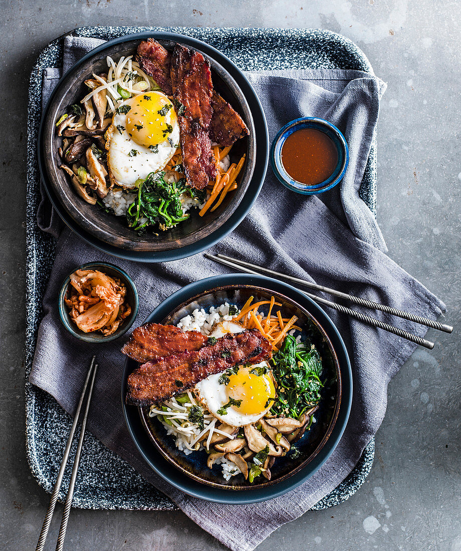 Bacon and egg bibimbap