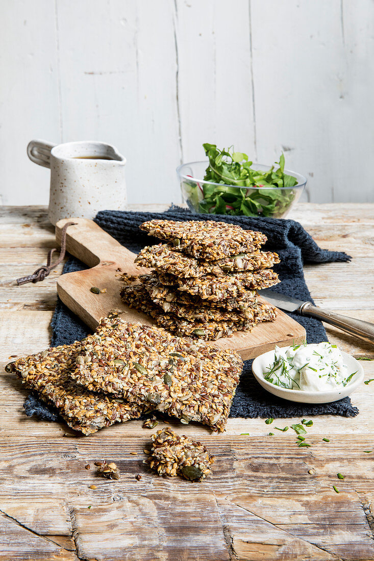 Keto crispbread with seeds and nuts (keto cuisine)