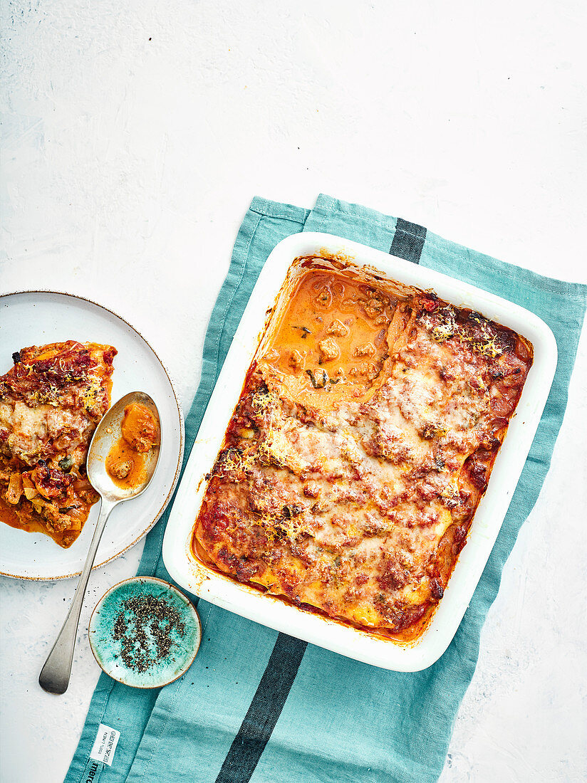 Smoky sausage and butternut lasagne