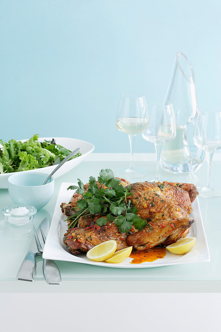 Barbecued Butterflied Turkey with Lemon and Coriander Butter