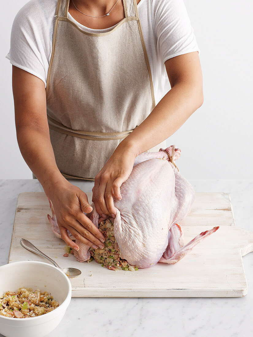 Whole roast turkey preparation