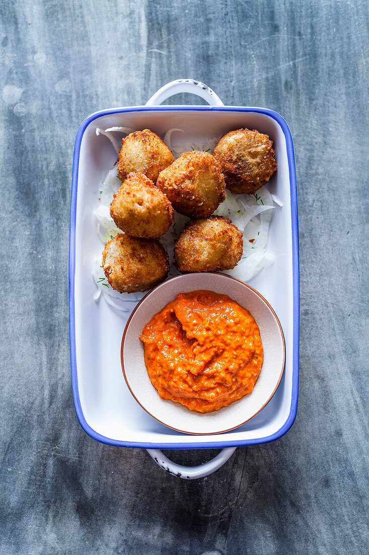 Salt cod croquettes with shaved fennel salad