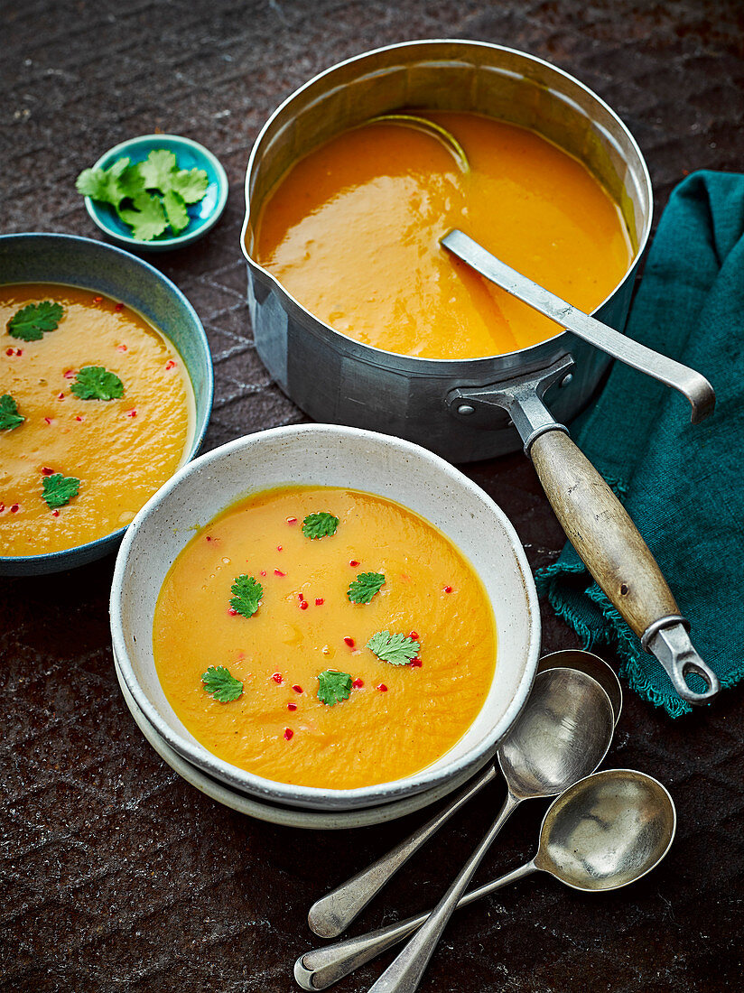 Rote Curry-Butternusskürbis-Suppe (Thailand)