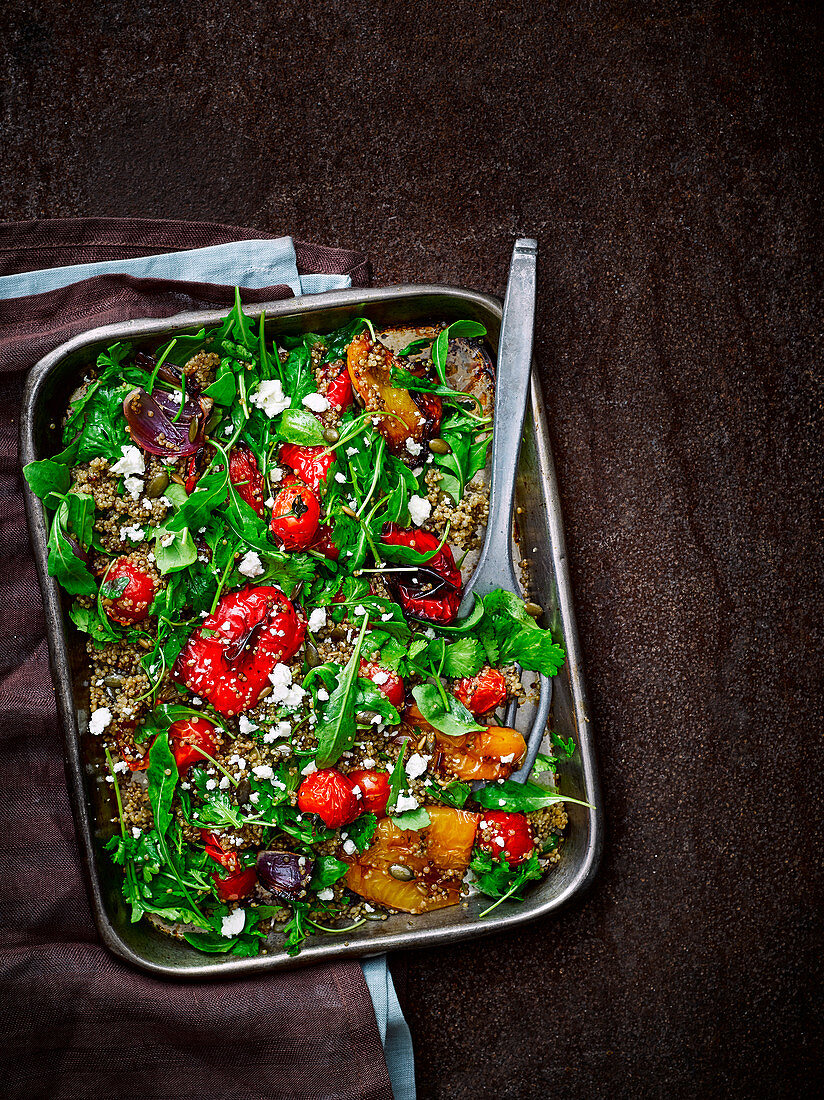 Roasted veg and feta grain salad