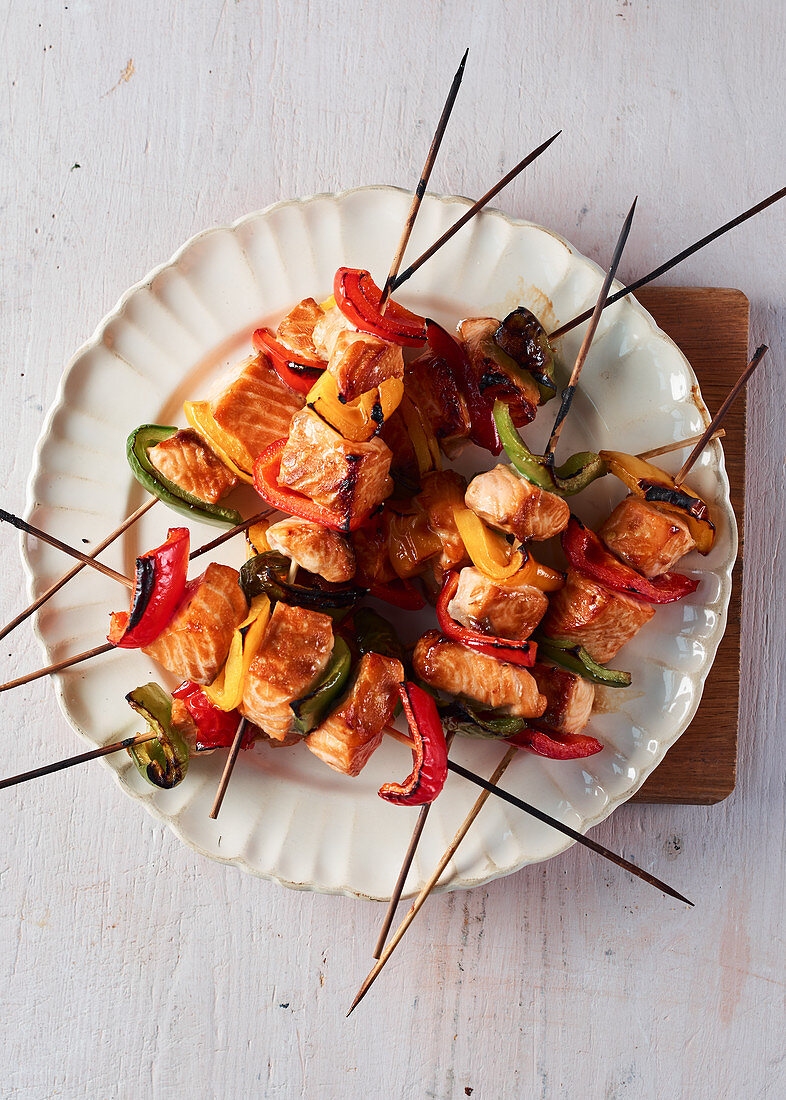 Salmon Pepper Teriyaki Skewers