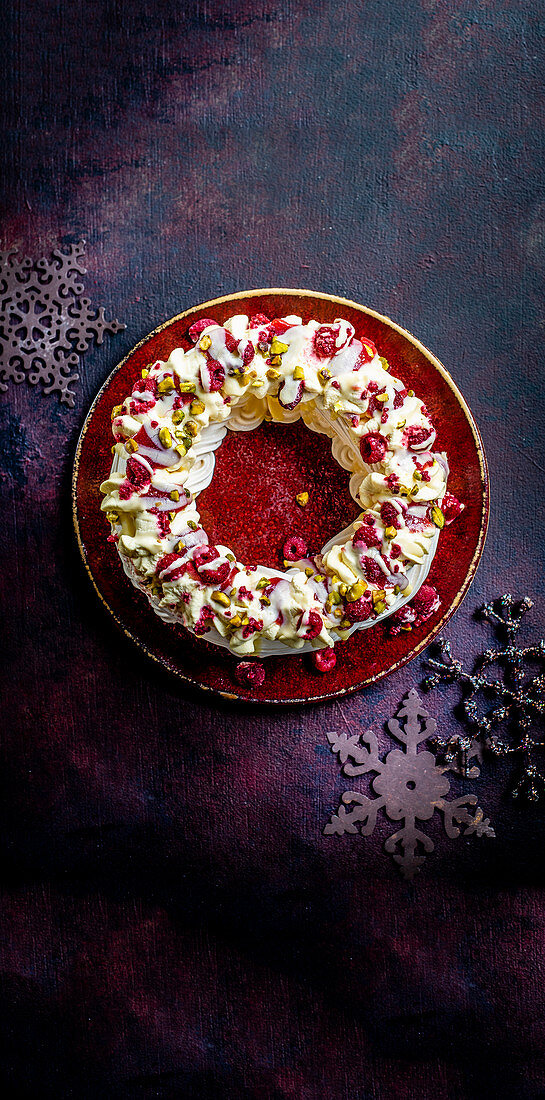 Frozen raspberry and passsion fruit meringue