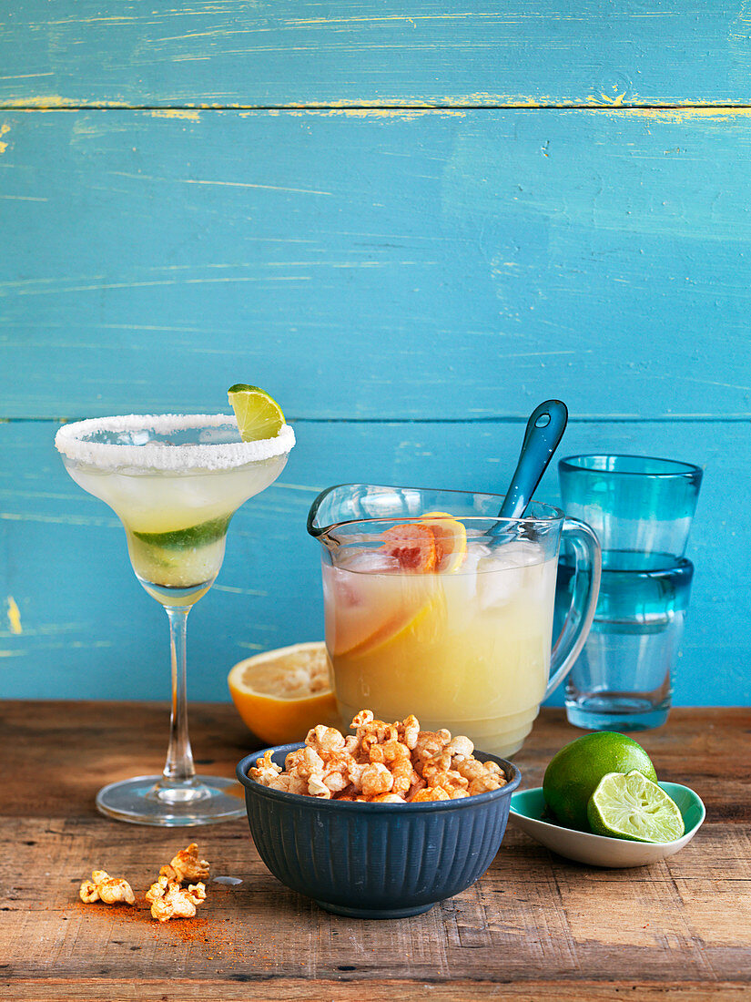 Texmex, spicy popcorn, lime lemonade and lime frape