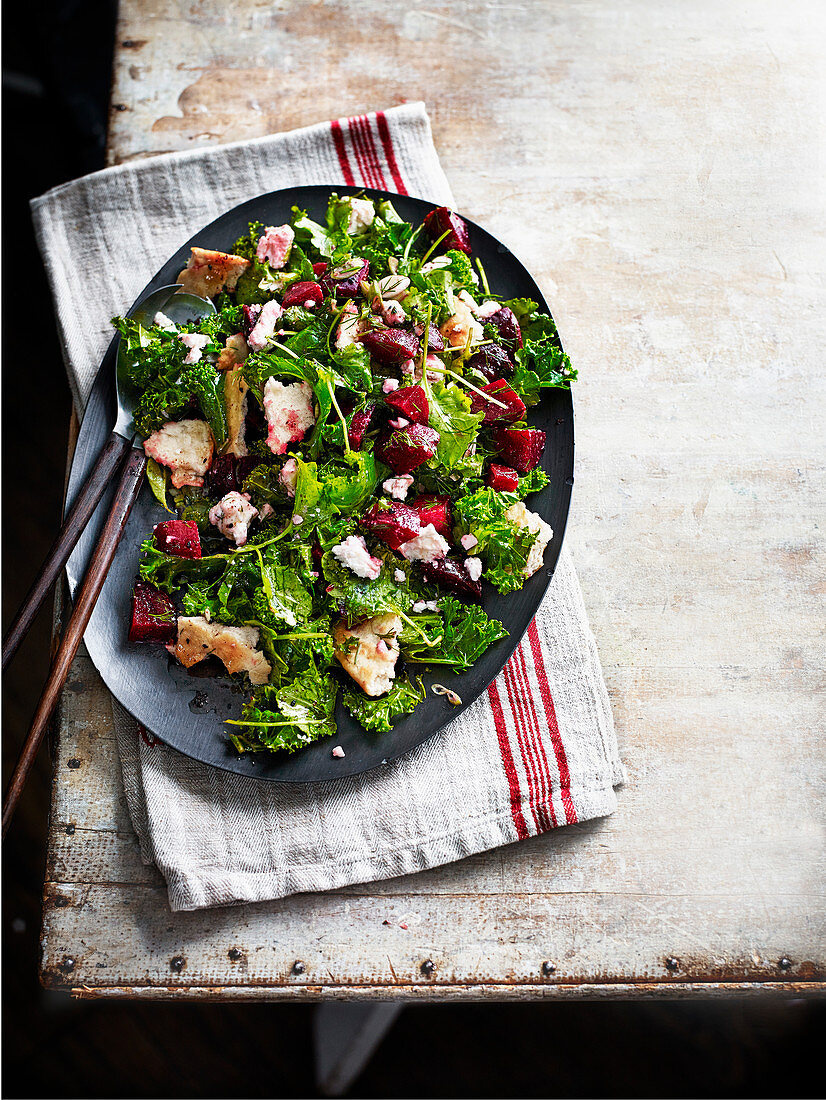 Feta, baby kale and beet fattoush