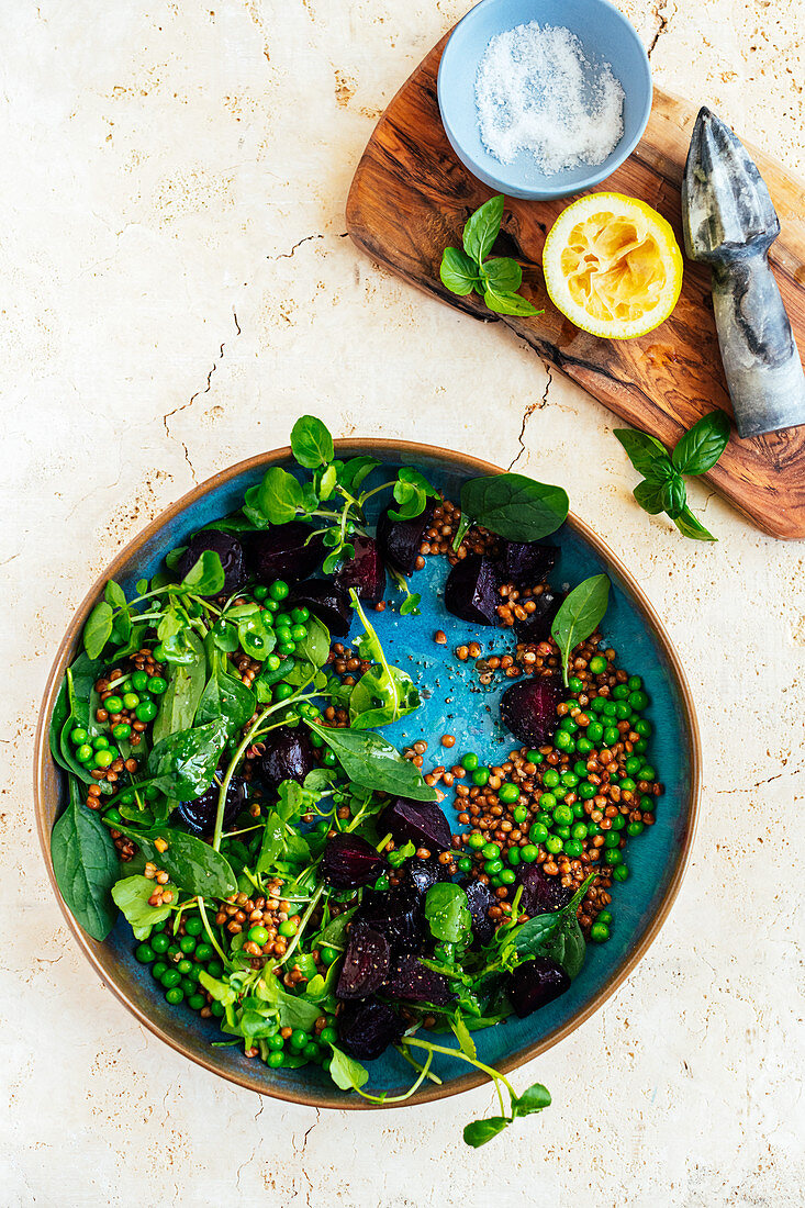 Lentil Beetroot Salad with Peas