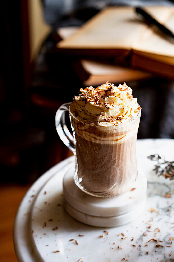 Spanish-style hot chocolate with homemade cream