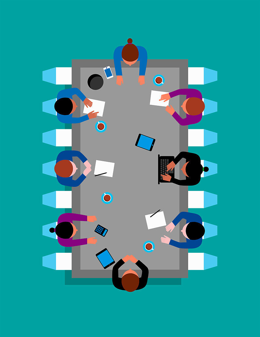 Microchip meeting table, illustration