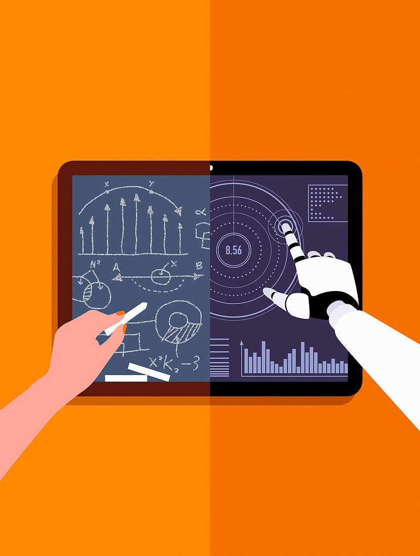 Blackboard versus artificial intelligence, illustration