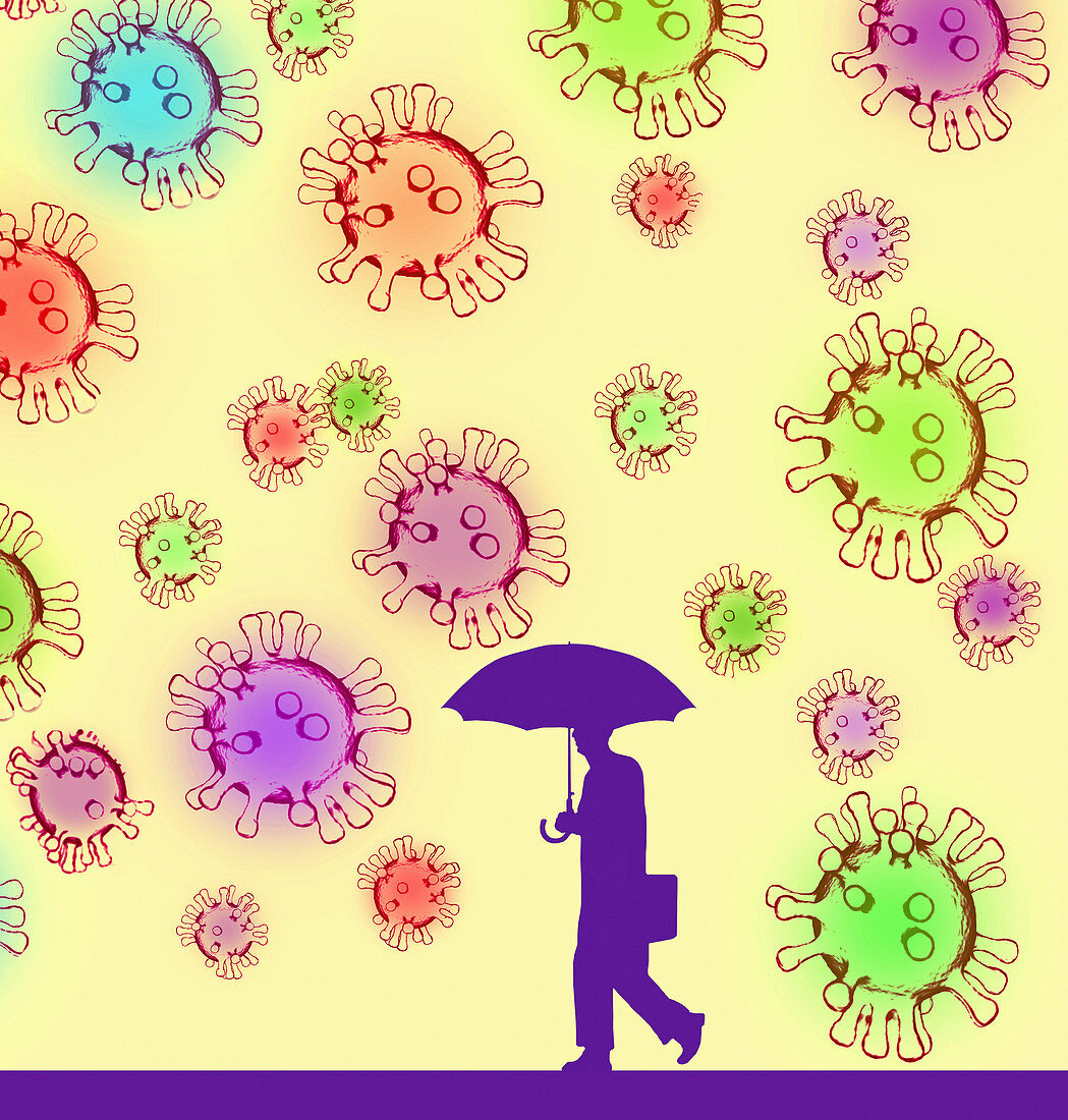 Umbrella as protection against coronavirus, illustration